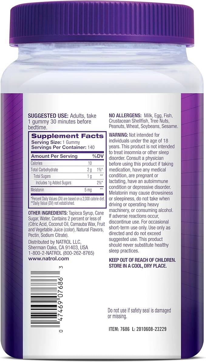 Natrol Melatonin Gummies, Sleep Support, 140 Strawberry-Flavored Adult Melatonin Gummies, 5 mg Sleep Aids for Adults
