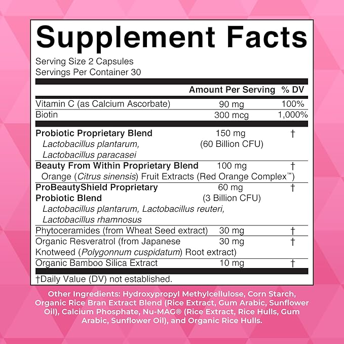 Probiotic Beauty Capsules by MaryRuth's | Vegan Collagen Support | Anti Aging | Gut Health | Hair Skin and Nails Vitamins | Skin Care | Biotin | Non-GMO Project Verified | 60 Count