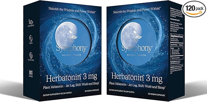 Herbatonin 3mg - The First Natural Plant Melatonin Adult Sleep Aid, Circadian Rhythm Support for Jet Lag, Shift Work, General Sleeplessness - 120 Pure Vegan Capsules (120 Day Supply)