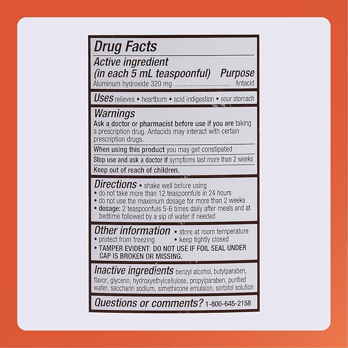 Rugby 320 mg Aluminum Hydroxide Gel, USP - Antacid Liquid - Upset Stomach, Acid Indigestion, and Heartburn Relief - Sugar-Free - Mint Flavored - 16 Fl. Oz. (6 Pack)
