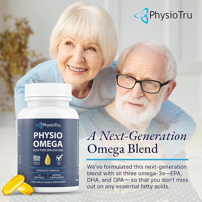 Physio Omega - Omega 3 Supplement - Sustainably Sourced - with DPA, EPA, and DHA - Burpless Fish Oil - 4 Pack