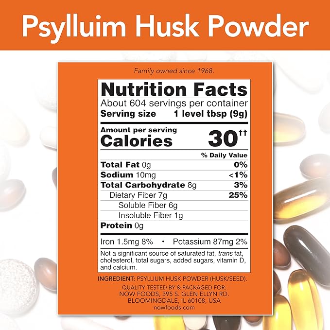 NOW Foods Supplements, Psyllium Husk Powder, Non-GMO Project Verified, Soluble Fiber, 12-Pound