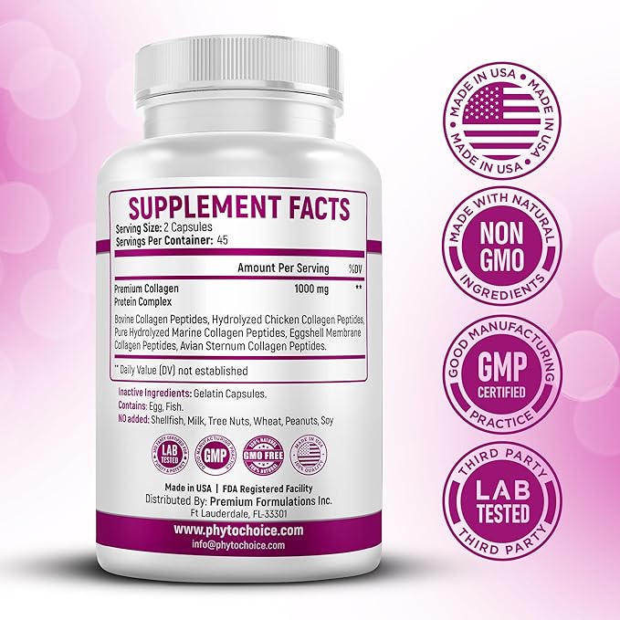 5 Type Multi Collagen Complex - Pure Hydrolyzed Collagen Protein Peptides Types I-II-III-V-X Anti-Aging Collagen Supplements for Skin, Hair Growth, Nails, Joints, for Women and Men - 180 Capsules