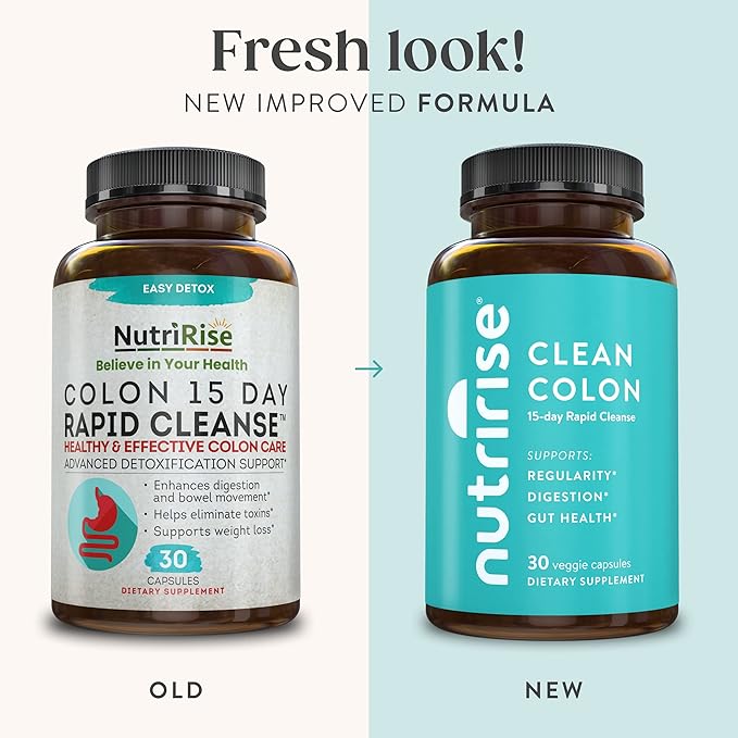 NutriRise 15 Day Quick Colon Cleanse for Gut Health - Digestive Support with Probiotics & Fiber for Constipation, Regularity & Bloating, Sugar & Gluten Free
