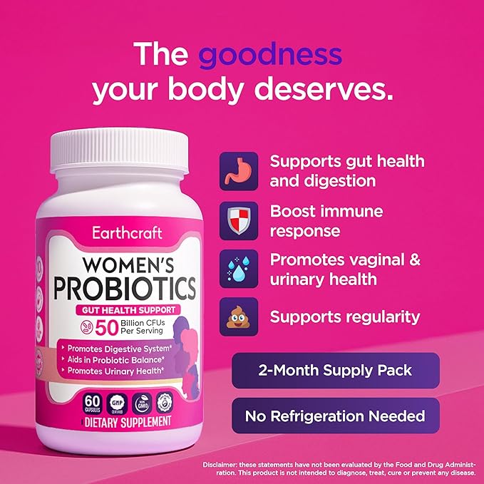 Probiotics for Women 50 Billion CFU – 10 Strains + Prebiotics for Vaginal Health, Digestive, Gut, PH Balance and Immune Health – Delayed Release Capsules, Non-GMO, Vegan, Support Nutrient Absorption