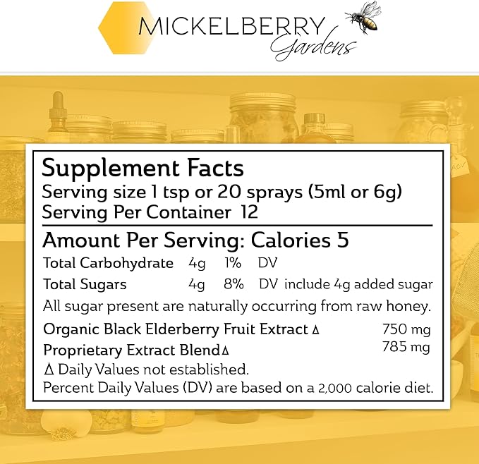 Mickelberry Gardens Elderberry Honey Tonic, Sambucus Syrup, Black Elderberry - Immune Support for Adults and Kids, 4 Ounces (Pack of 2)