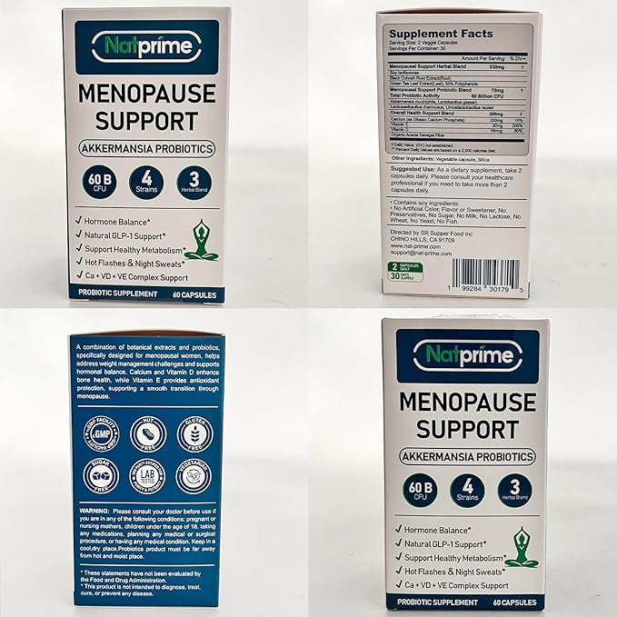 Menopause Probiotic Supplements for Women - 60 Billion CFU Akkermansia Probiotics for Hormone Balance, Night Sweats, Hot Flashes Relief, Gut Health - 60 Ct