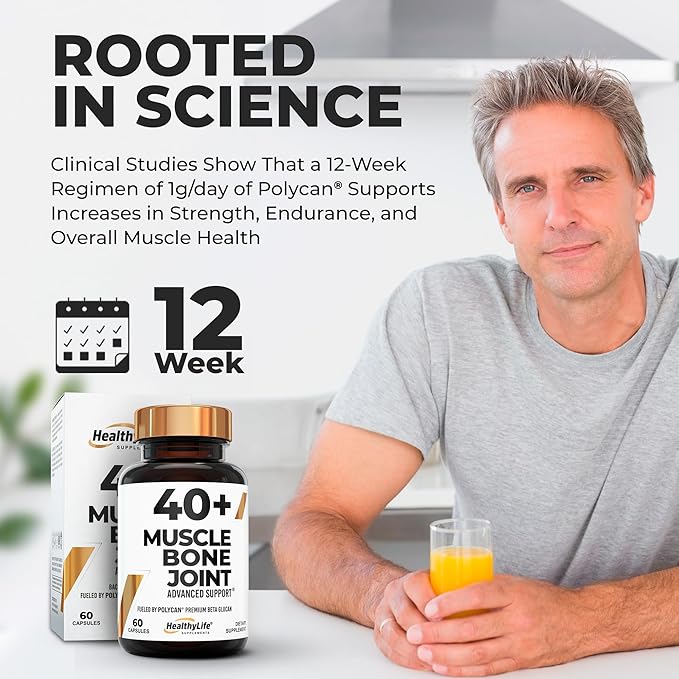 Prevents Muscle Loss and Supports Bone, Joint, and Immune Health – Powered by Clinically Proven Polycan Fermented Beta-Glucan (60 Capsules)