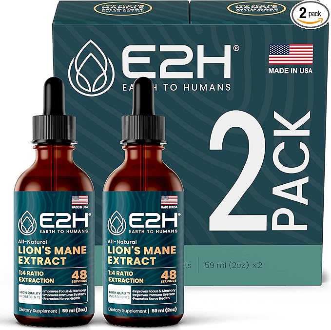 Lions Mane Liquid - Lion Mane Mushroom Supplement - Promotes Mental Clarity, Memory & Focus - Lions Mane Mushroom for Immune Support - Non-GMO, Vegan (2 Bottles) by E2H