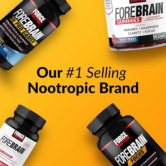 Force Factor Forebrain Focus Brain Booster, Brain Supplement to Boost Clarity & Concentration, Improve Memory & Increase Productivity, Nootropic Brain Support Supplement, 180 Capsules, Black