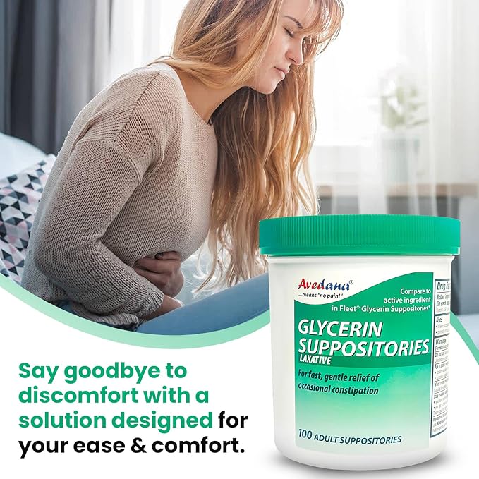 USP 2g Glycerin Laxatives Suppository – 100 Adult Size Laxative Suppositories for Men and Women – Fast and Gentle Relief Suppositories for Constipation – Comfortable Shape Adult Suppository