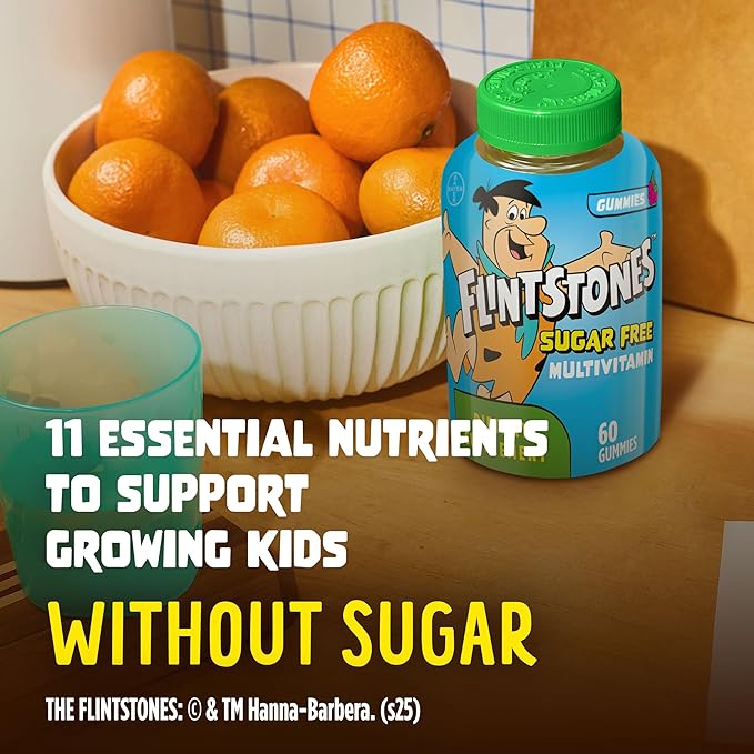 Flintstones Multivitamins for Kids, Sugar Free Kids Multivitamin Gummies, with Vitamins A, C, E, B6 & B12, Raspberry Flavored Gummy Vitamins, 60 Count