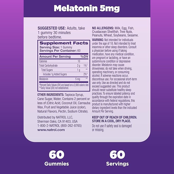 Natrol 5mg Melatonin Gummies, Sleep Support for Adults, Melatonin Supplements for Sleeping, 60 Strawberry-Flavored Gummies, 30 Day Supply (Pack of 12)