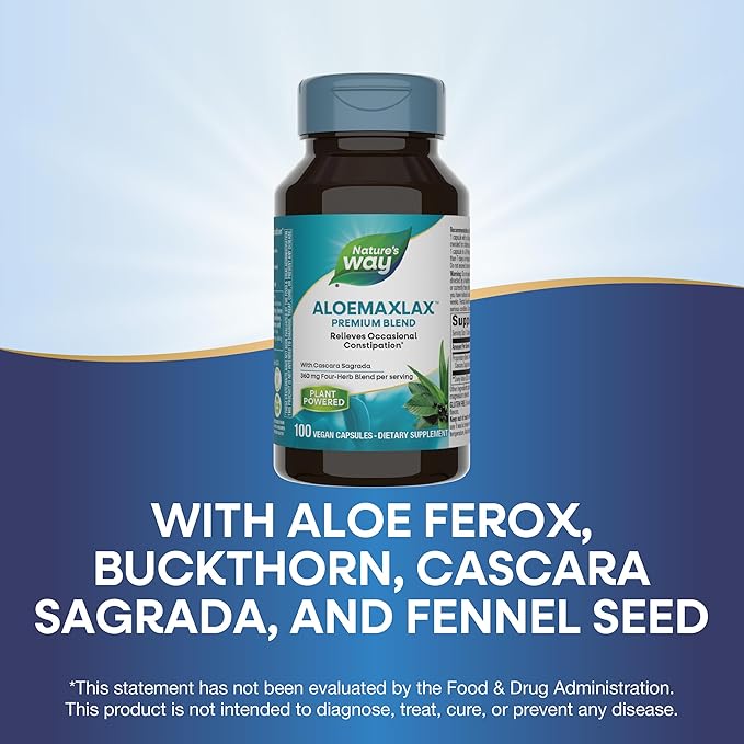Nature's Way AloeMaxLax with Cascara Sagrada, Occasional Constipation Relief*, 100 Vegan Capsules