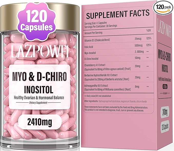 Inositol Supplement - Myo-Inositol and D-Chiro Inositol Plus Chasteberry,Berberine & Ashwagandha - Ideal 40:1 Ratio, Hormone Balance & Ovarian Support PCOS Supplements for Women-120 Capsules