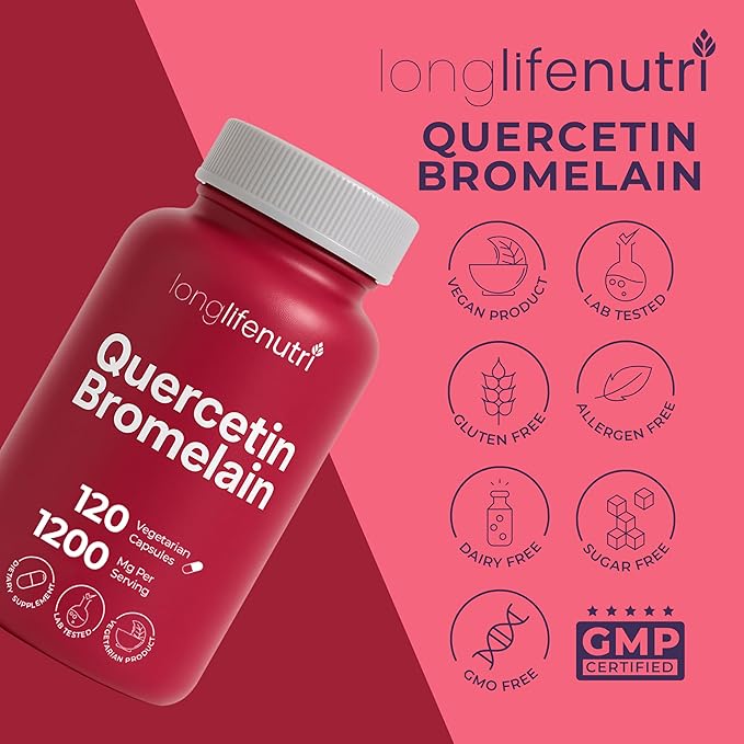 Quercetin 1000mg with Bromelain 200mg - 120 Vegetarian Capsules, Organic Dihydrate Complex for Joint Mobility & Respiratory Balance, 2-Month Supply, GMP Certified, Made in USA