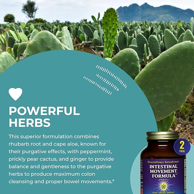 HealthForce SuperFoods Intestinal Movement Formula - Natural Laxative Supports Bowel Regularity - All-Natural Digestion Supplement to Support Constipation - Gluten-Free & Vegan - 120 Caps (Pack of 3)