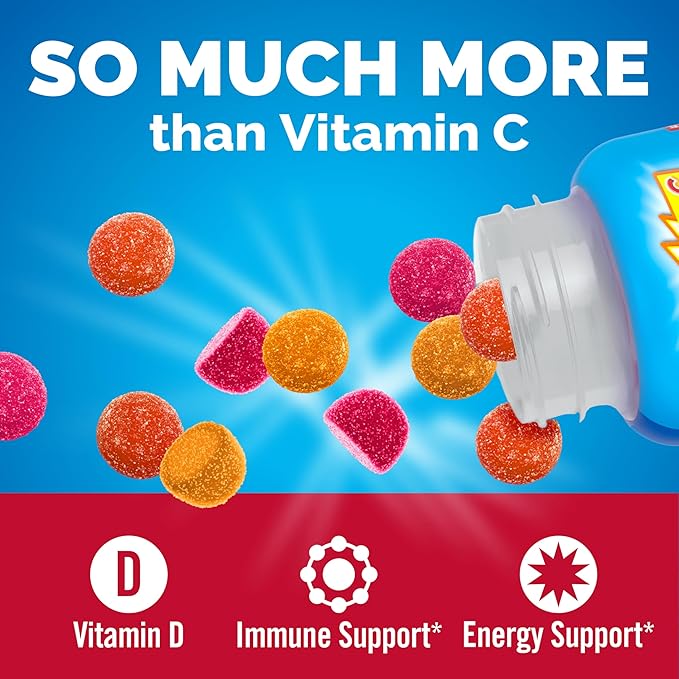 Emergen-C Kidz Immune+ Immune Support Dietary Supplements, Flavored Gummies with Vitamin C, B Vitamins and Vitamin D for Immune Support, Fun-Tastic Fruit Flavored Gummies - 44 Count