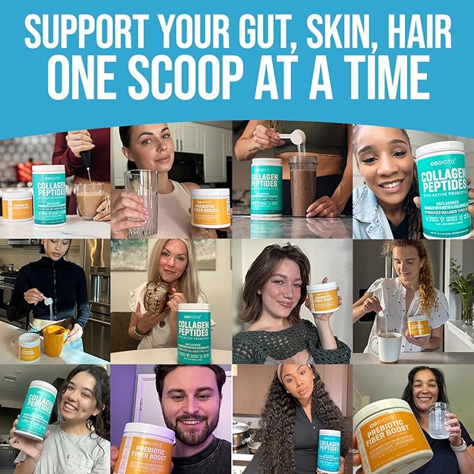 GOBIOTIX Fiber & Collagen Bundle: Hair, Skin, Gut Support - 30 Servings Collagen, 35 Servings Fiber