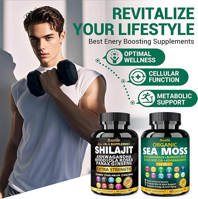 Sea Moss for Women & Shilajit for Men Supplement with Black Seed Oil, Ashwagandha, Maca & Ginger - Immune Support & Energy Booster - 120 Vegan Capsules - Organic Herbal Complex