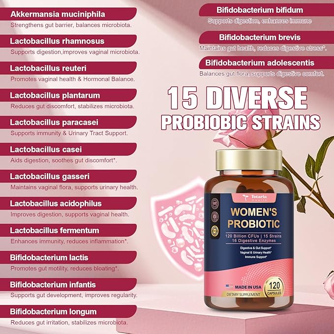 (2 Packs) Probiotics for Women, 120 Billion Women Probiotic, Digestive Enzymes & Prebiotics, with Akkermansia, Cranberry, D-Mannose, for Gut, Vaginal, Urinary, Immune, PH Balance
