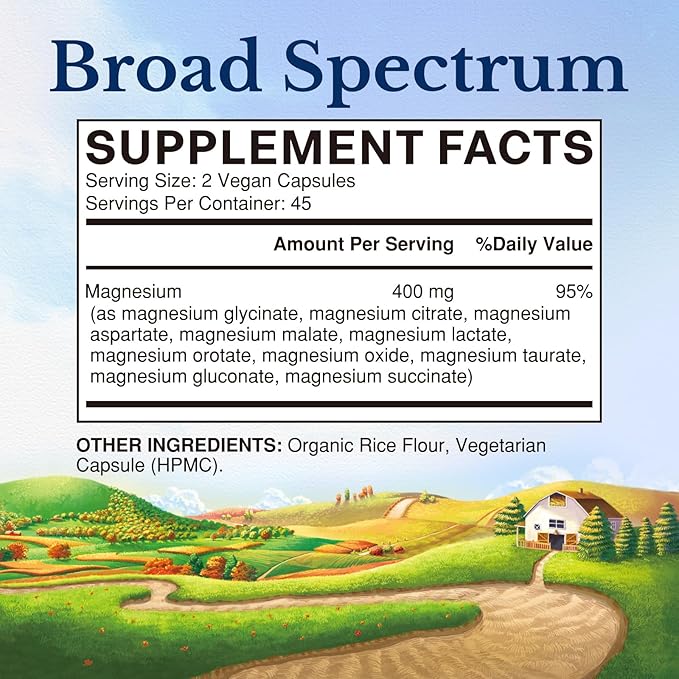 Vitalitown 10 in 1 Magnesium Complex Supplement - 400mg Elemental Magnesium Chelated with Glycinate, Citrate, Malate, Taurate & More - for Sleep Muscle Heart Energy - Non-GMO, Vegan, 90 Caps