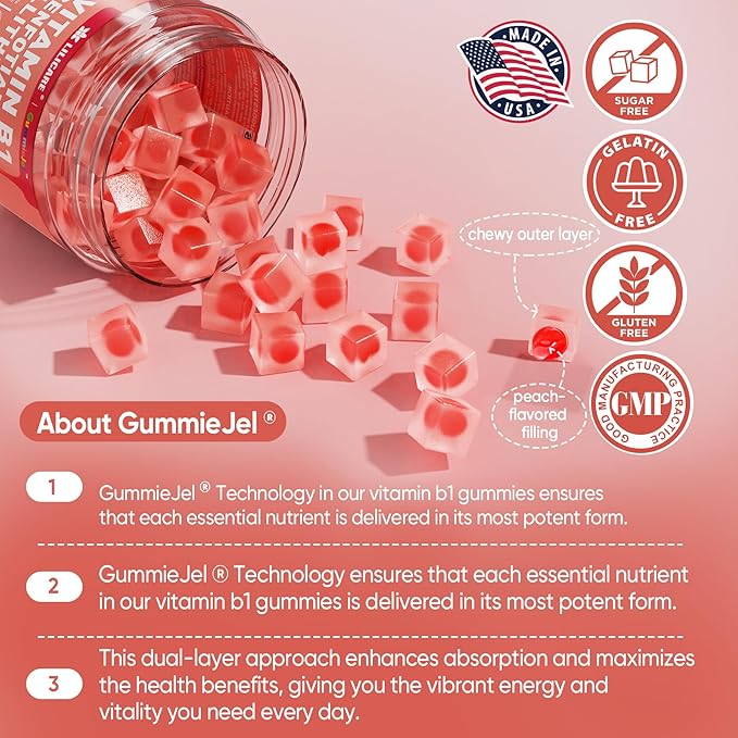 Vitamin B1 Gummies with Benfotiamine 300mg, Allithiamine, Thiamine, Vitamin B Complex & Inositol, Methylated B1, B2, B6 Multivitamins, L-methylfolate, Methyl B12 for Nerve Energy Overall Health,120Cts