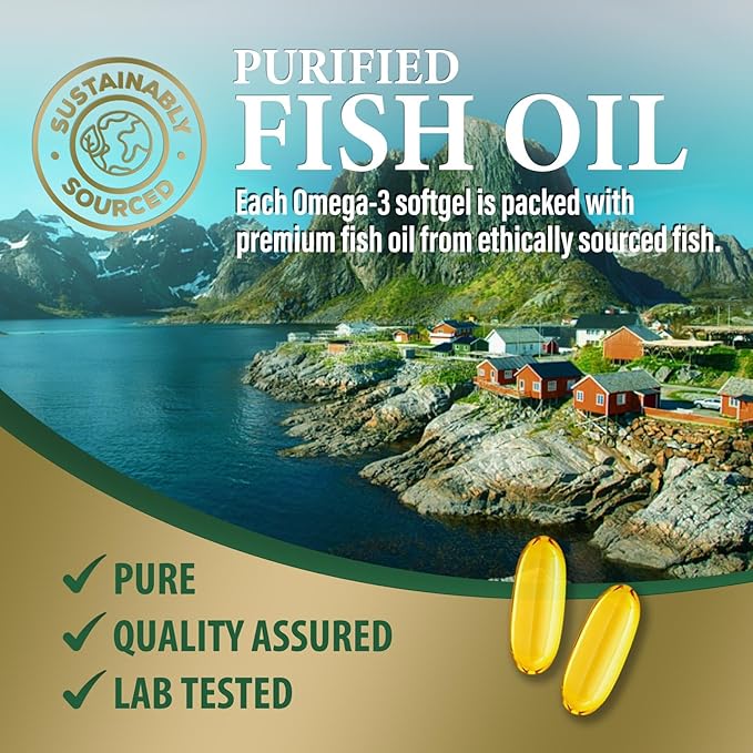 Nature's Peak Fish Oil 2400 mg - Triple Strength Fish Oil Supplement, Omega 3 Fish Oil w/EPA & DHA Fatty Acids for Healthy Heart Support, Burpless Omega 3 Supplements, 60 Day Supply - 120 Softgels