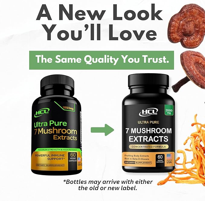 Organic Mushroom Supplement Extracts of Lions Mane Cordyceps Chaga Reishi Turkey Tail Maitake Shiitake Capsules - Natural Vitamins Minerals Antioxidants Supplement - Made in The USA