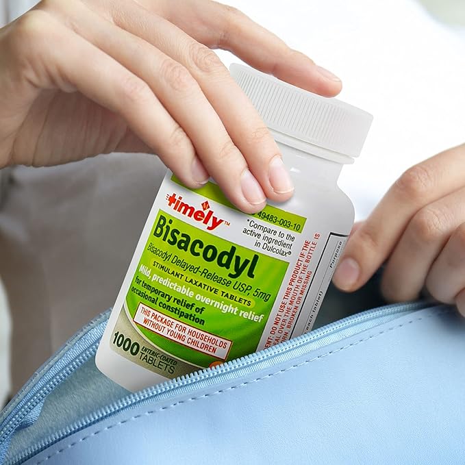 Timely Laxative Bisacodyl 5mg Tablets - Stimulant Laxatives for Constipation Fast Acting & Gentle - Overnight Constipation Relief for Adults - Compare to Active Ingredients in Dulcolax - 1000 Tablets