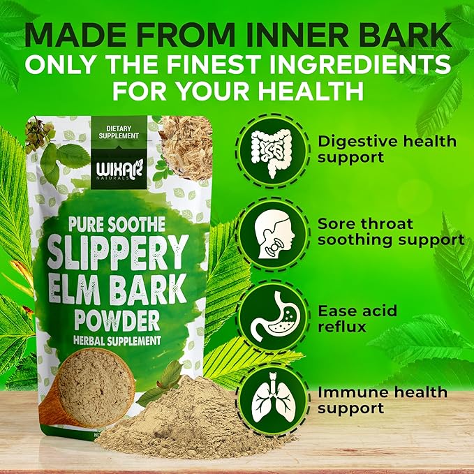 WIXAR Slippery Elm Bark Powder - Soothe Digestive Health, Sore Throat, Acid Reflux - Made from Inner Bark, Natural & Gluten-Free Blend, GMO-Free, Vegan Friendly - Herbal Supplement Powder - 5oz
