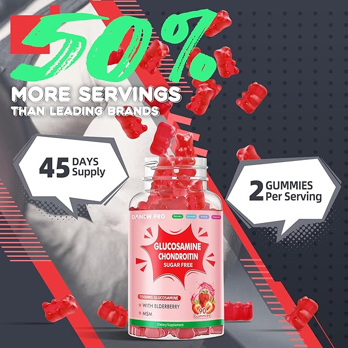 Glucosamine Chondroitin Gummies with MSM & Elderberry Extra Strength - Joint Support, Antioxidant Immune Support Supplement for Adults, Men & Women.90 Strawberry Gummies