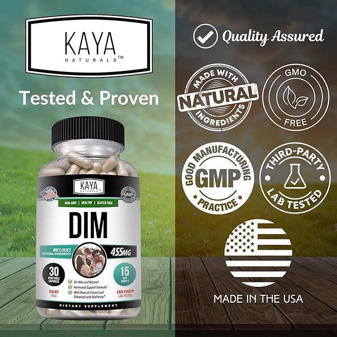 Kaya Naturals DIM Ultra (30 Capsules) | DIM Supplement for Women and Men | Vegetable Capsules with Broccoli Extract & BioPerine | Herbal Supplement for Hormonal Support, Acne, Menopause, and Prostate