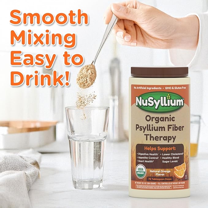Psyllium Husk Powder, USDA Organic, 30.5 Oz, Dietary Fiber Supplement with Brown Sugar, Helps Digestive Health* Natural Orange, 72 Servings