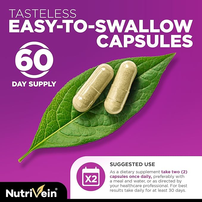 Nutrivein Premium Resveratrol 1450mg - 120 Caps: Pure Resveratrol Supplement Enhanced with Green Tea Leaf & Acai Berry - Aging, Defenses, Brain, and Joint Support