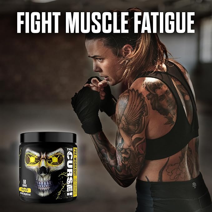 JNX SPORTS The Curse! Pre Workout Powder for Men & Women, Caffeine, Beta-Alanine, Creatine, L-Citrulline, 50 Servings, Lemon Rush Flavor – Boost Energy, Strength & Focus