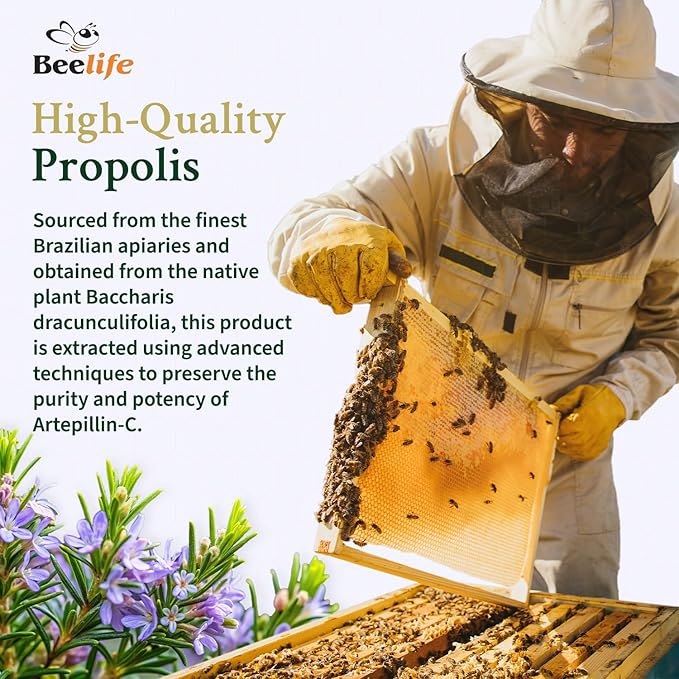 Beelife Green Propolis Capsules- 100% Green Propolis and Bee Pollen Capsule Supplement- Propolis Extract, Authentic Brazilian Green Propolis Capsules - Certified ISO 22000, Kosher (120 Capsules)
