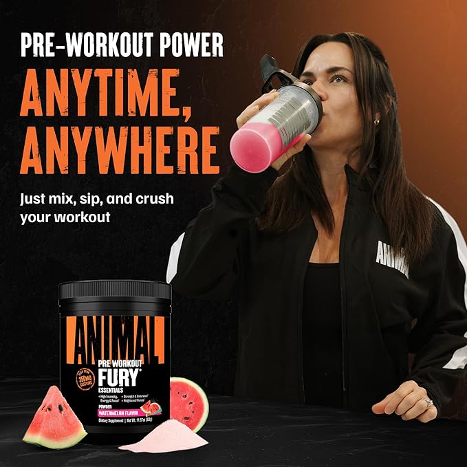 Animal Fury Pre Workout Powder - Watermelon, 350mg Caffeine, BCAA Amino Acids, 2g Beta Alanine, Citrulline & Tyrosine, Energy, Focus, Strength, Endurance, Preworkout for Men & Women, 20 Servings