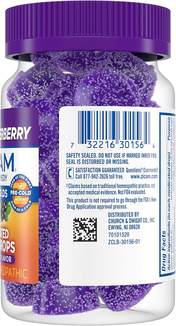 Zicam Cold Remedy Zinc Medicated Fruit Drops, Elderberry, 25 Count (Pack of 2)