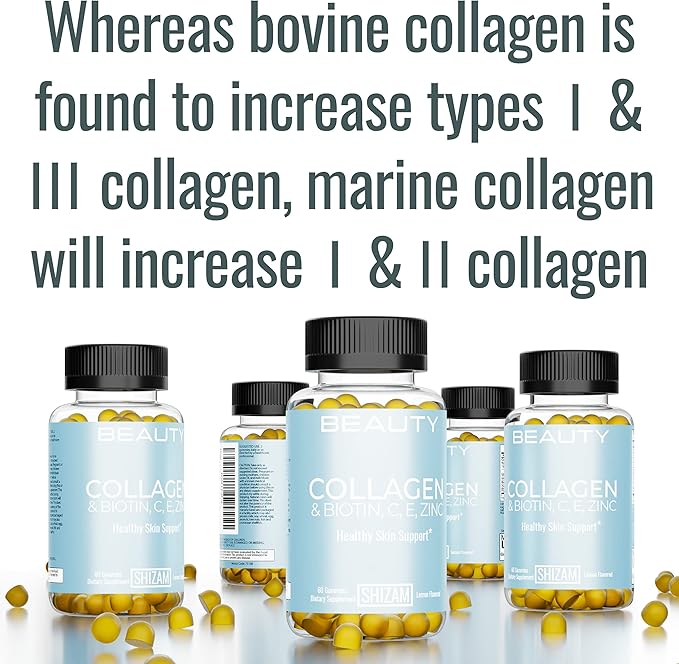 SHIZAM Hydrolyzed Bovine Collagen Biotin Gummies with Multi-Vitamin C, E & Zinc for Hair Growth-Loss and Strong Nail. Alternative for Liquid Drops, Pills & Keratin Shampoo for Women
