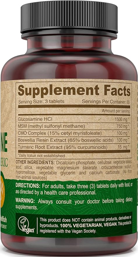 DEVA Vegan Glucosamine-MSM-CMO & Turmeric Supplement - Gluten Free Plant Based Nutritional Supplement - 90 Tablets (Pack of 2)