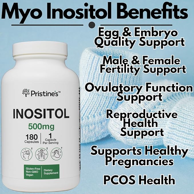 PRISTINE'S Myo Inositol PCOS Supplement Capsules - 500mg 180 Day Supply - Healthy Hormonal, Ovarian & Fertility Support Supplements - Vegan, Gluten Free, Non GMO