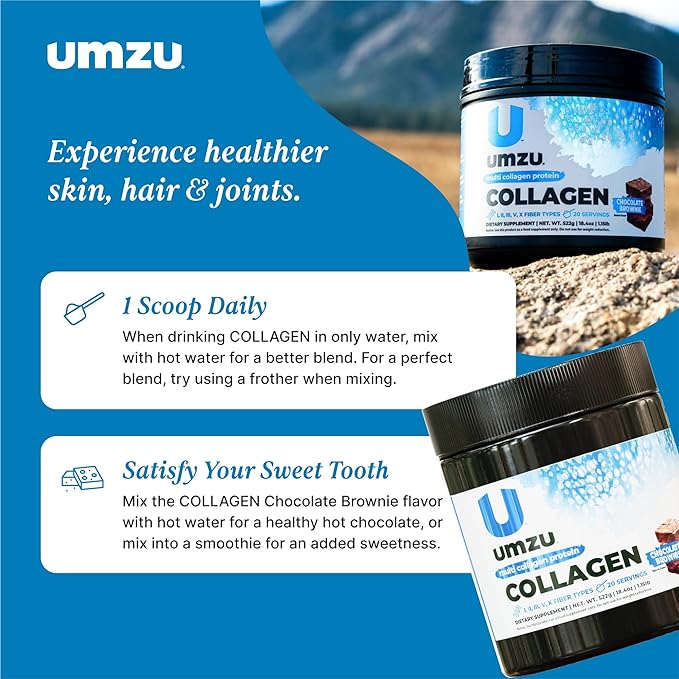 UMZU ZuCollagen Hydrolyzed Protein Powder | 5 Collagen Peptide Types for Healthy Hair, Skin, Nails, Joints & Gut | Low Calorie, High Protein (20g Protein per Serving | Chocolate)