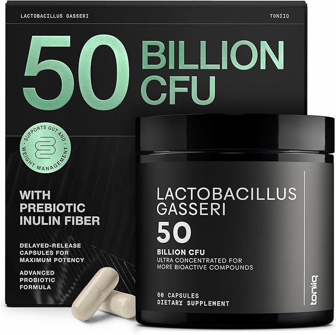 Lactobacillus Gasseri - Ultra High Strength 50 Billion CFU - Delayed Release Capsules - Made with Prebiotic Inulin Fiber - Supports Digestive Health & Gut Flora - Third-Party Lab Tested - 60 Capsules