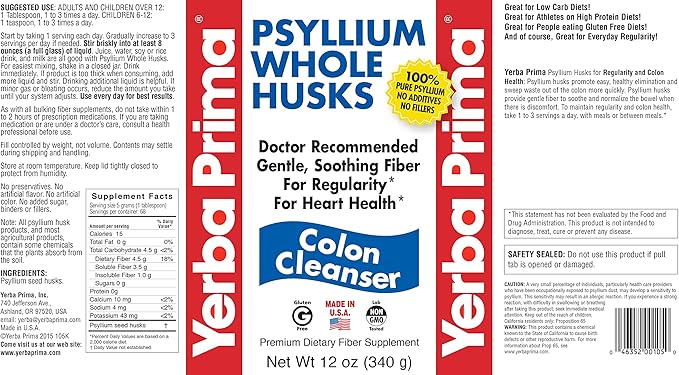 Yerba Prima Psyllium Whole Husks Colon Cleanser, 12 Ounce (Pack Of 3)