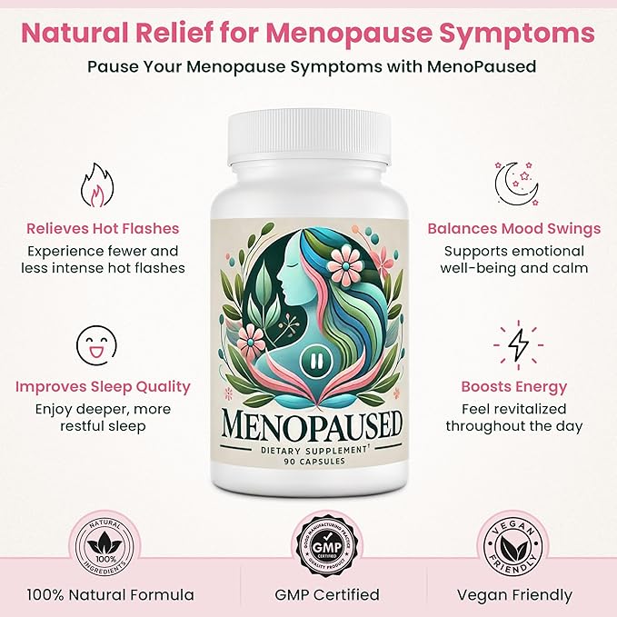 Complete Multi-Symptom Menopause Supplement for Women - Provide Menopause Relief, Hot Flashes, Night Sweats, & Mood Swings, Hormone Support for Women, Non-Gluten & Non-GMO, 90 Capsules
