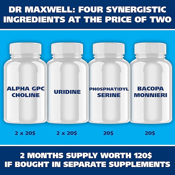 Alpha GPC & Uridine 2X 60 Capsules + Phosphatidylserine & Bacopa 1x 120 Capsules, 2 Months Supply