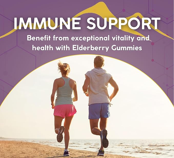 Immunia Elderberry Gummies. for Optimal Immune Support. Highly Concentrated of Elderberry (4,500 mg/2 Gummies). with Vitamin C & Zinc. Antioxidant. Gelatin-Free. Delicious. 60 Gummies
