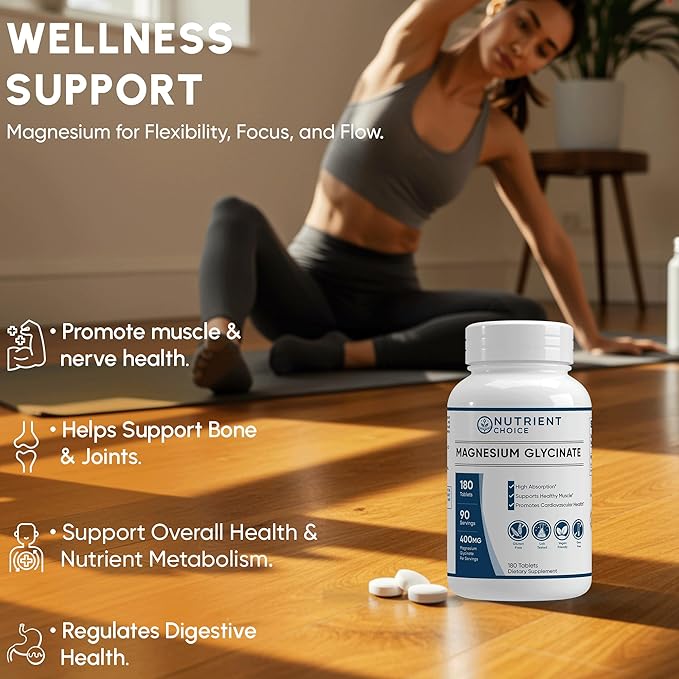 400 mg Magnesium Glycinate 180 Tablets Non Buffered High Absorption Non-GMO Promotes Cardiovascular Health Supplement for Stress Relief, Sleep, Heart Health, Ease Muscles, Calm Headaches Pack of 2