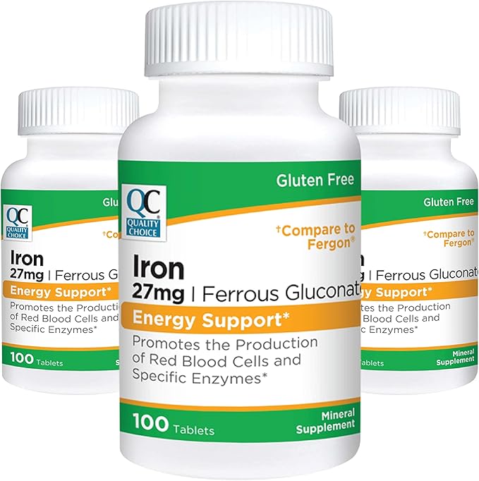 Quality Choice Energy Support Iron 27 mg Ferrous Gluconate Tablets 100 Count